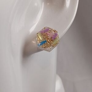 Multicolor Hexagon Stud Earrings